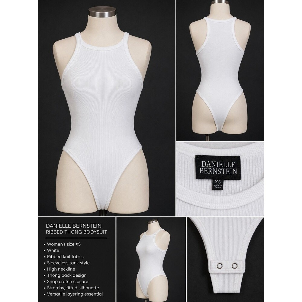 Danielle Bernstein Women's Bodysuit Ribbed Thong Tank White Size XS NWT
